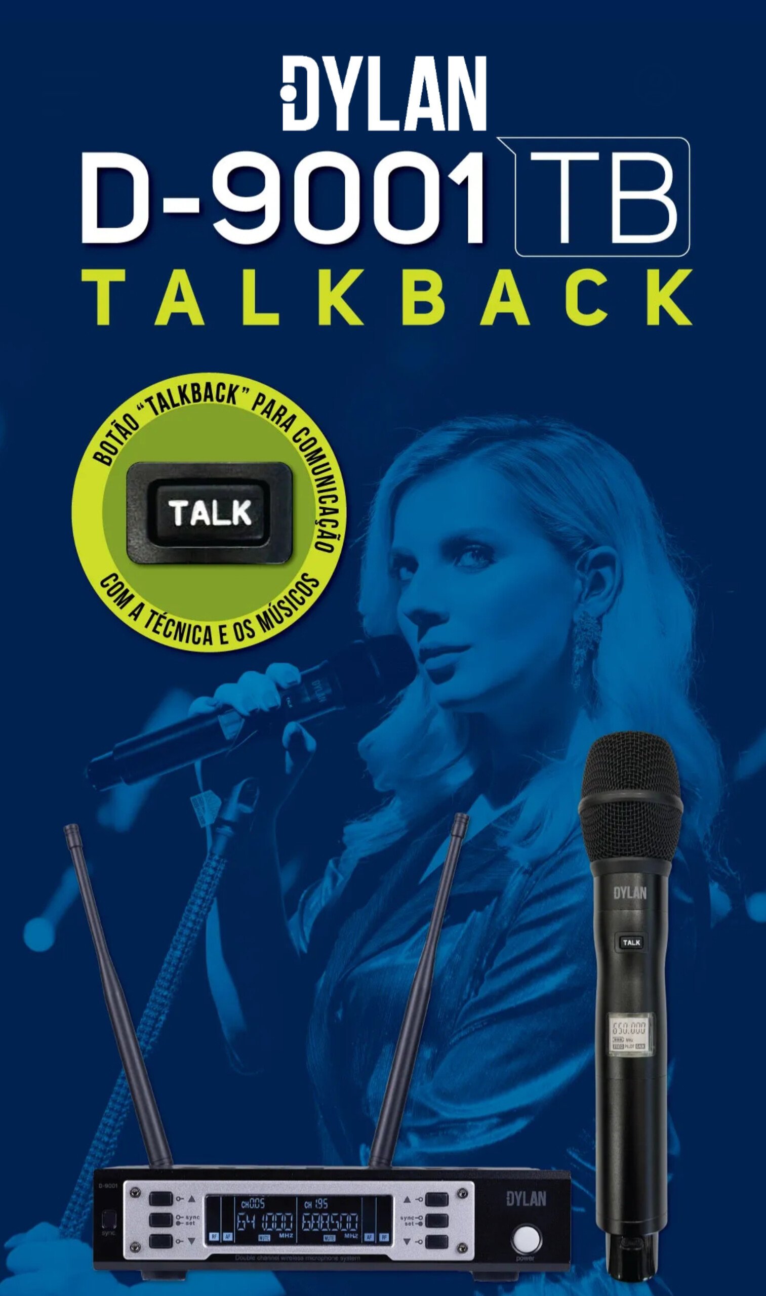 Microfone Sem Fio Dylan D-9001 TB - Talkbak Botão Comunicação - Imagem 2