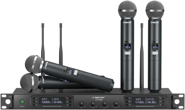 Sistema de Microfone sem fio UHF quádruplo com varredura automática PTU-7000-4H - Imagem 2