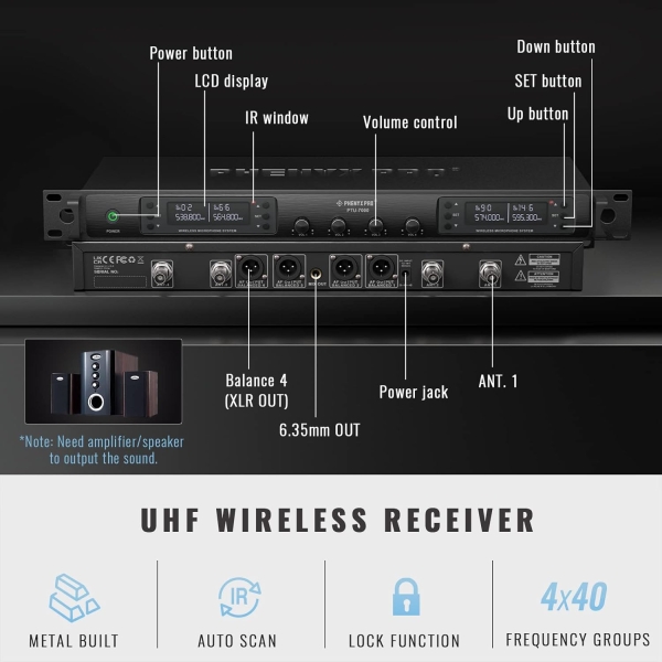 Sistema de Microfone sem fio UHF quádruplo com varredura automática PTU-7000-4H - Imagem 12