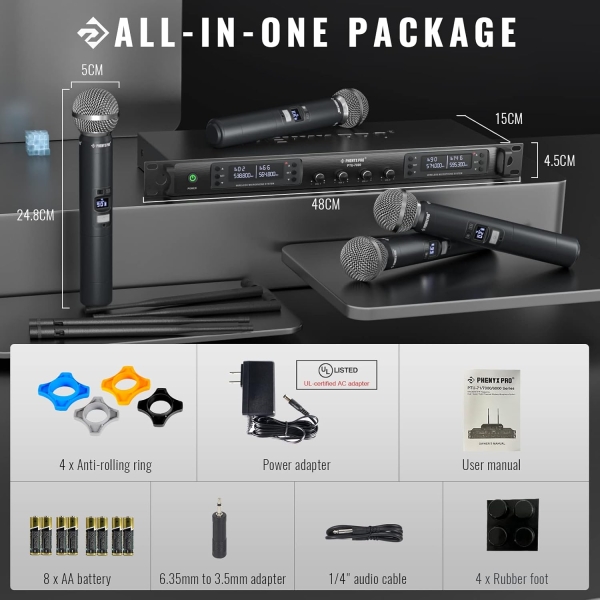 Sistema de Microfone sem fio UHF quádruplo com varredura automática PTU-7000-4H - Imagem 8