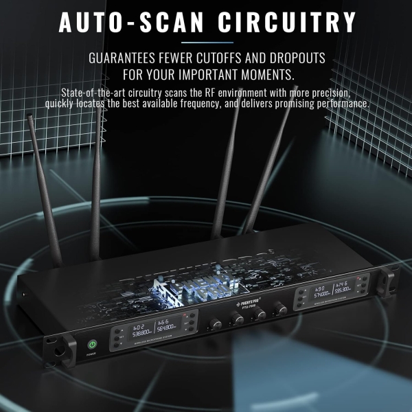 Sistema de Microfone sem fio UHF quádruplo com varredura automática PTU-7000-4H - Imagem 9