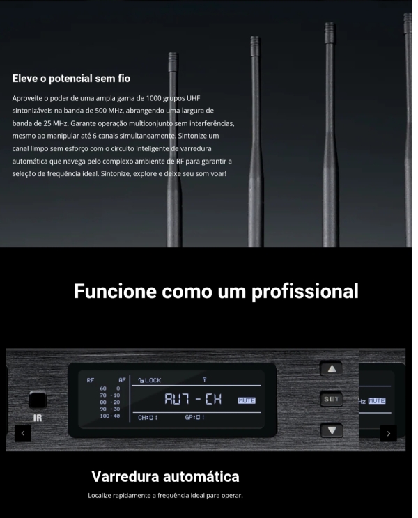 Sistema de microfone sem fio duplo com Tecnologia True Diversity PTU-2U-2H | - Imagem 10