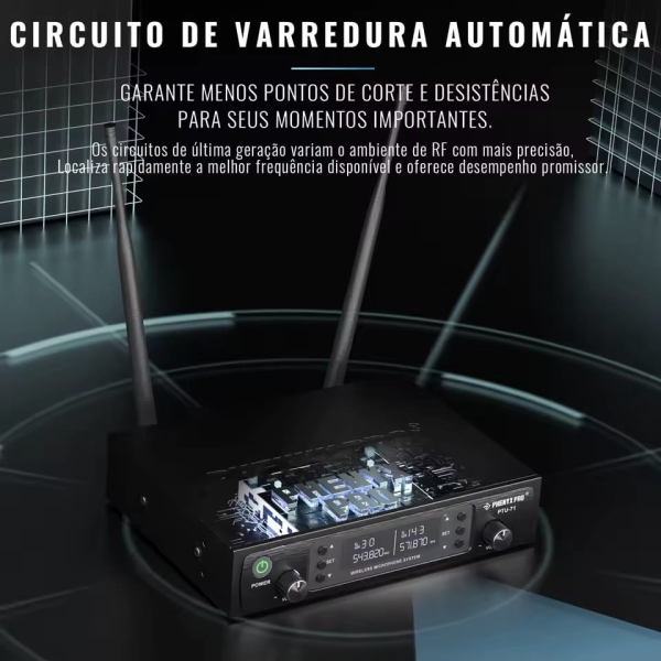 Sistema de microfone sem fio UHF duplo com varredura automática PTU-71-1H1B - Imagem 9