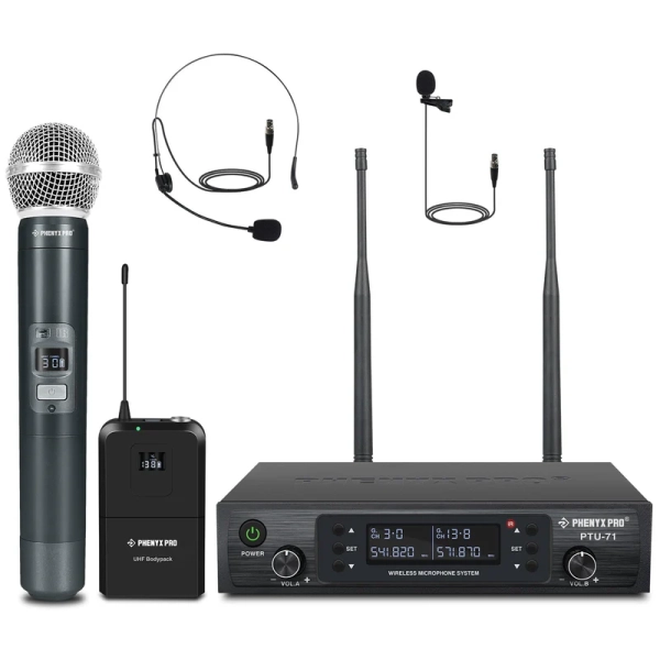 Sistema de microfone sem fio UHF duplo com varredura automática PTU-71-1H1B - Imagem 8