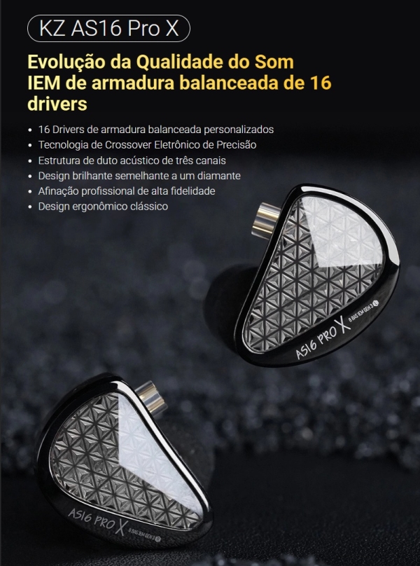 KZ AS16 PRO X – Fone In-Ear Profissional com 16 Drivers Balanceados de Alta Performance - Imagem 5