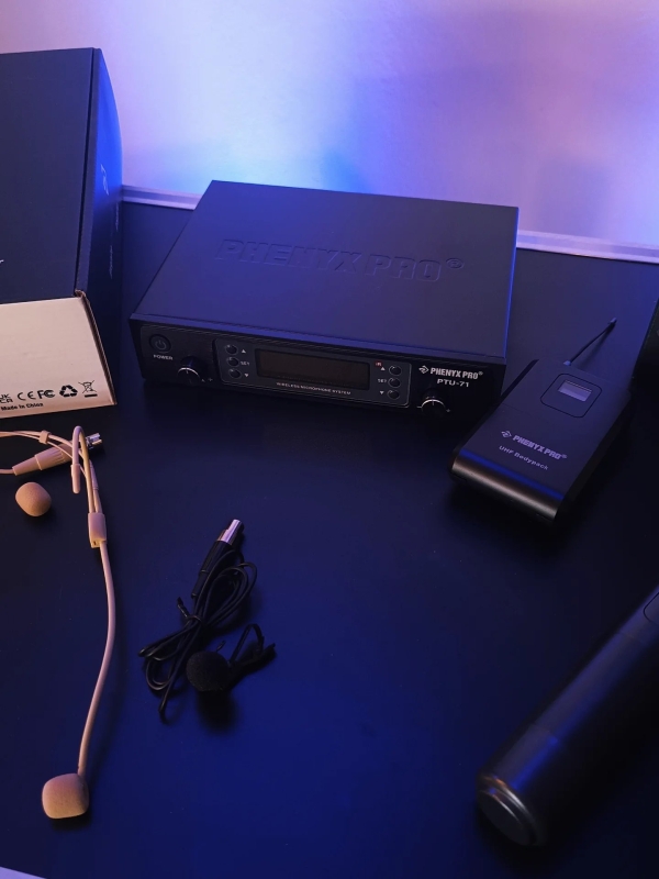 Sistema Duplo de Microfone Sem Fio Phenyx Pro PTU-71 - Bastão + Headset Bege + Lapela + Cabo Instrumentos - Imagem 10