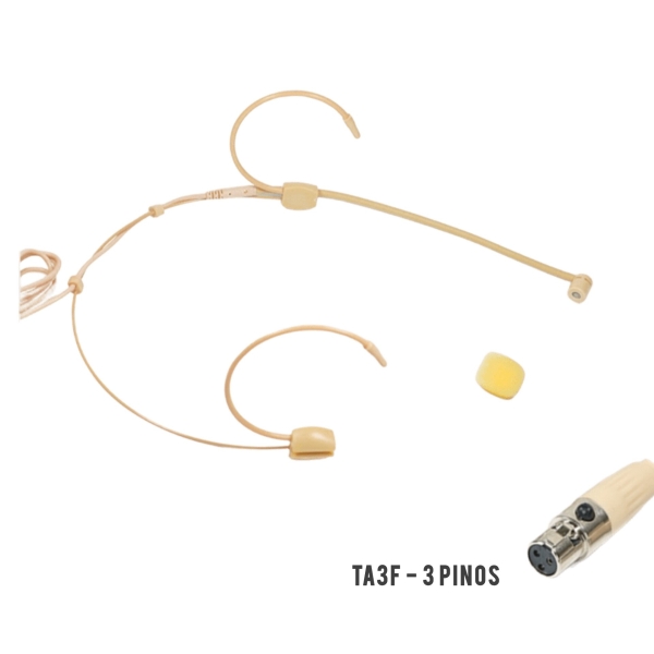 Headset Profissional Discreto Bege com Cápsula Cardioide Direcional - Mini XLR TA3F (3 Pinos)
