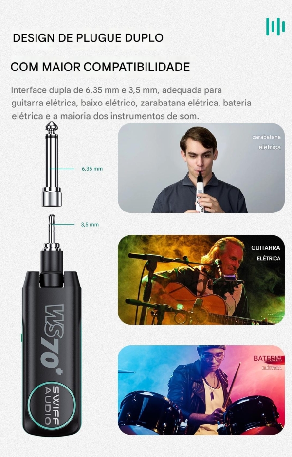 Swiff Audio WS-70+ Plus – Sistema Sem Fio Profissional para Instrumentos Musicais - Imagem 9