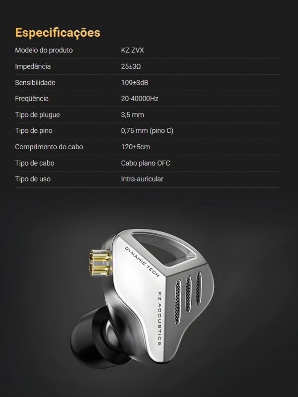 KZ ZVX PRO Fone In-Ear Profissional – Driver Magnético, Som Premium e Estilo Metálico (cinza) - Imagem 12