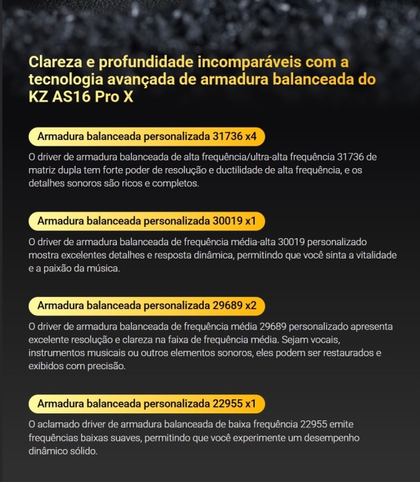 KZ AS16 PRO X – Fone In-Ear Profissional com 16 Drivers Balanceados de Alta Performance - Imagem 6
