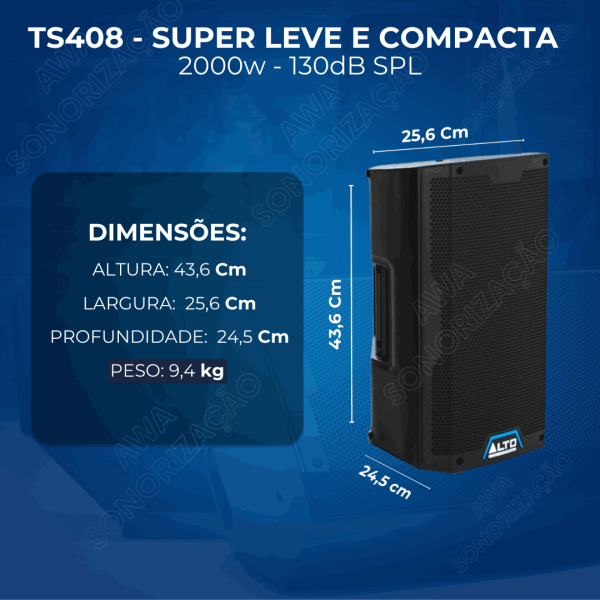 Alto Professional TS408 – Caixa Ativa de 8” e 2000W com Bluetooth®, DSP e App de Controle (220V) - Imagem 3