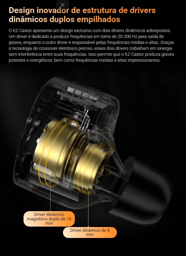 KZ Castor — Fone In-Ear de Alta Performance com Ajuste de Frequência e Conforto Extremo - Imagem 6