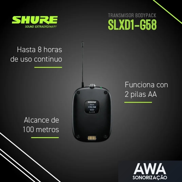 SLXD14D Sistema sem fio duplo com dois transmissores SLXD1 Bodypack - G58 - Imagem 6