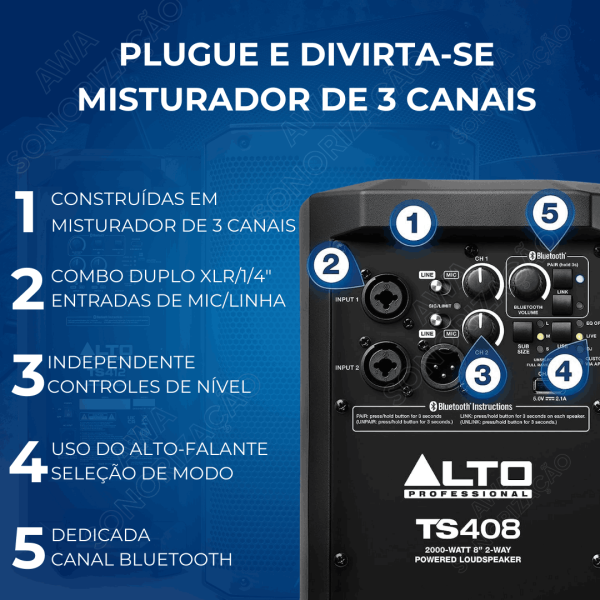 Alto Professional TS408 – Caixa Ativa de 8” e 2000W com Bluetooth®, DSP e App de Controle (220V) - Imagem 4