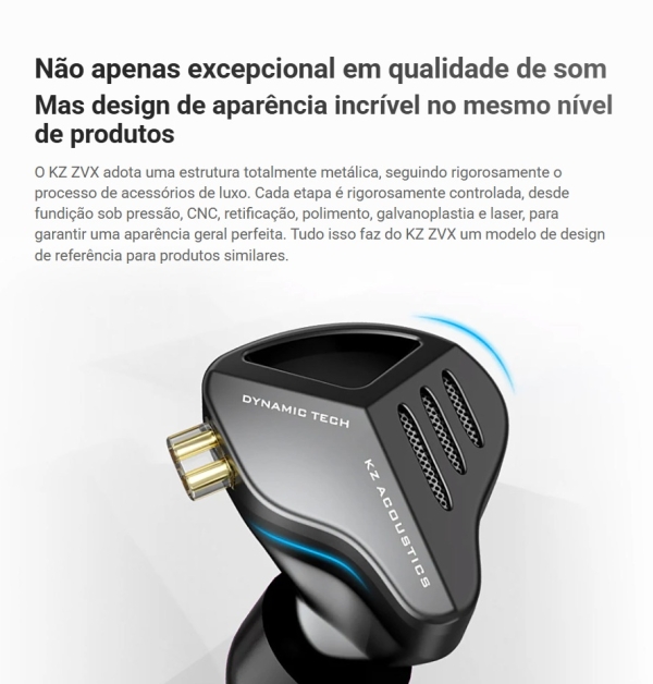 KZ ZVX PRO Fone In-Ear Profissional – Driver Magnético, Som Premium e Estilo Metálico (cinza) - Imagem 7