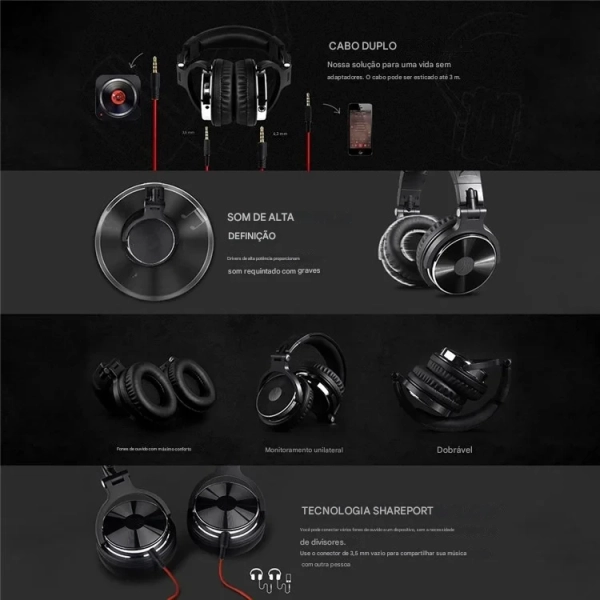 Fone de Ouvido Profissional OneOdio Pro-10 – Preto - Imagem 3