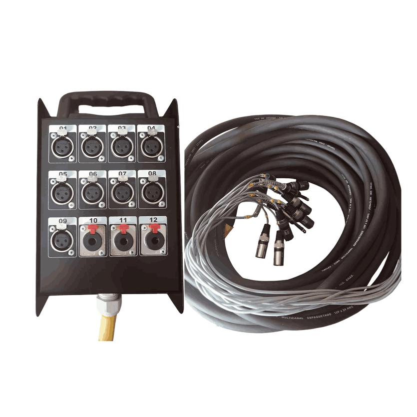 Medusa de Áudio Profissional 12 Vias com Cabo 18m e Conectores XLR/P10