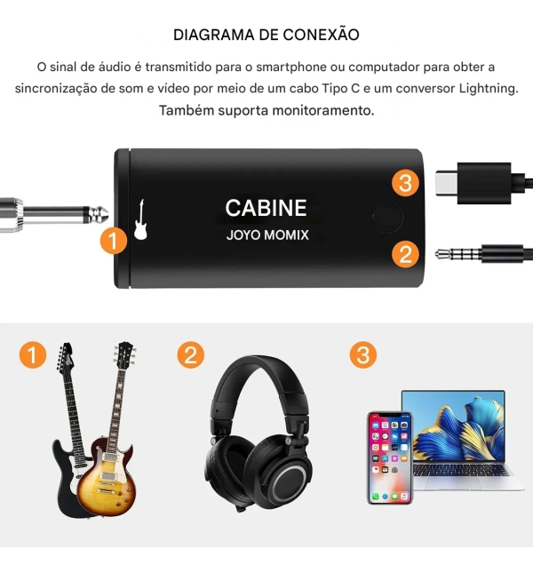 Interface de Áudio para Guitarra JOYO MOMIX CAB – Ideal para Lives, Gravações e Ensaios - Imagem 14