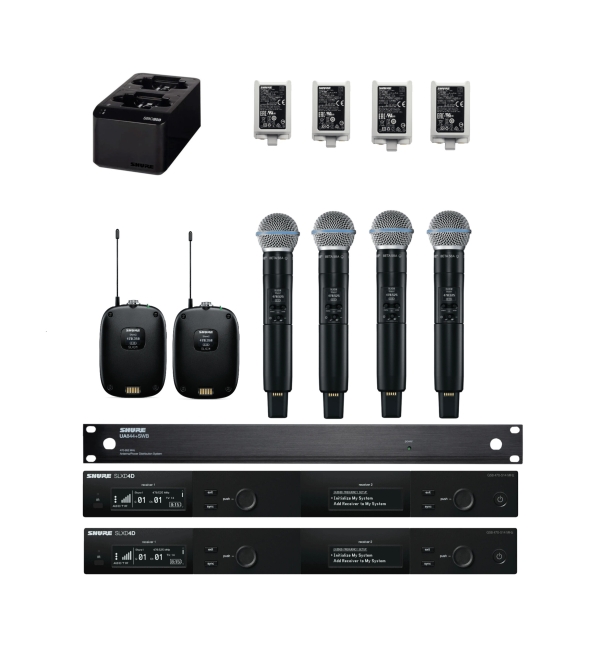 Setup Completo no Rack, Sistema Shure Wireless Digital SLX-D - G58 Frequência Homologada Anatel 470-514MHz