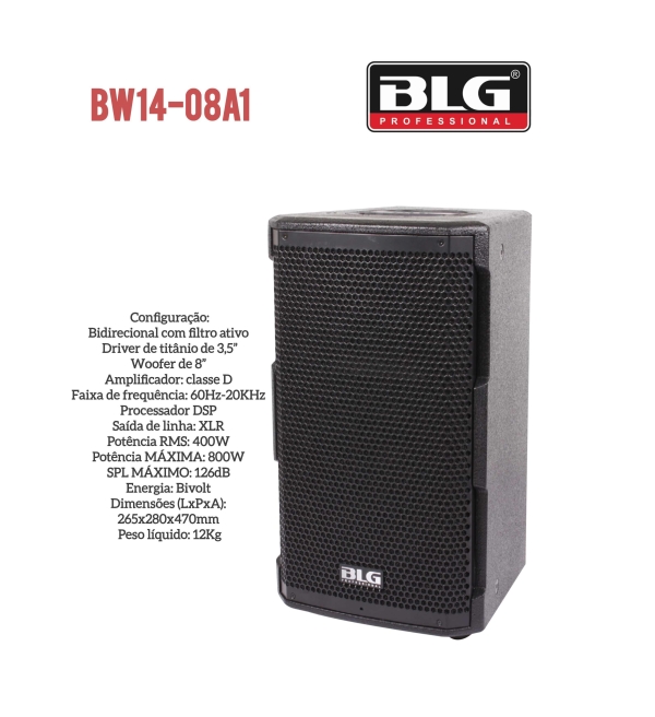 Caixa de Som Ativa BLG BW14-08A1 800W DSP 8” Compacta Profissional 126dB SPL - Imagem 2