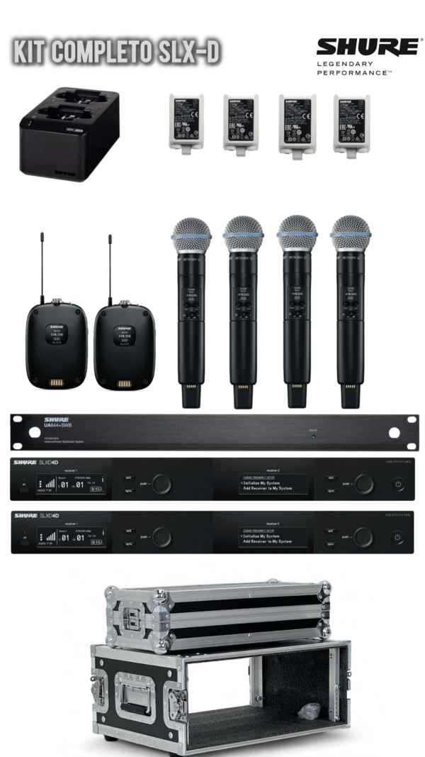 Setup Completo no Rack, Sistema Shure Wireless Digital SLX-D - G58 Frequência Homologada Anatel 470-514MHz - Imagem 2