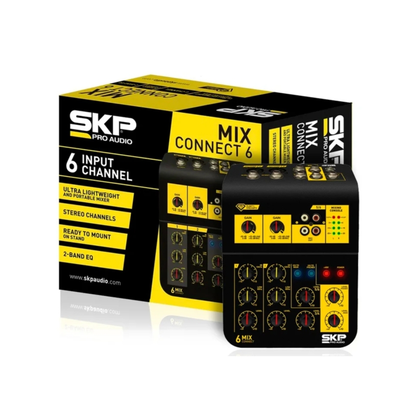 Mesa de Som 6 Canais Compacta SKP Mix Connect 6