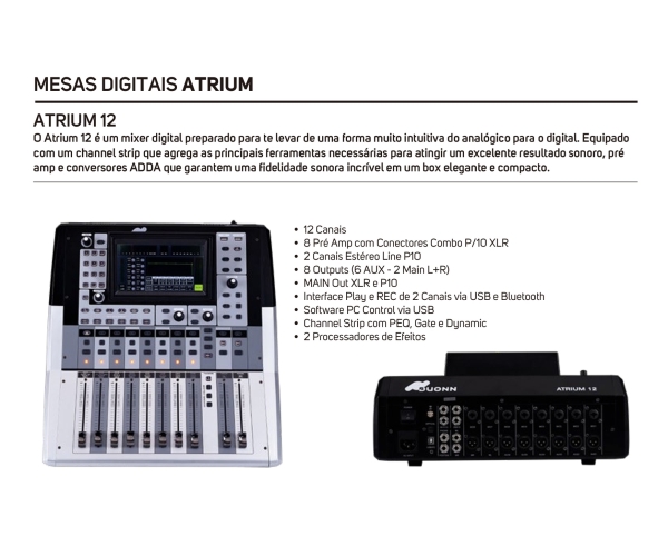 Mesa de Som Digital Duonn ATRIUM 12 – 12 Canais, 6 Auxiliares, Touchscreen, Bluetooth e USB - Imagem 3