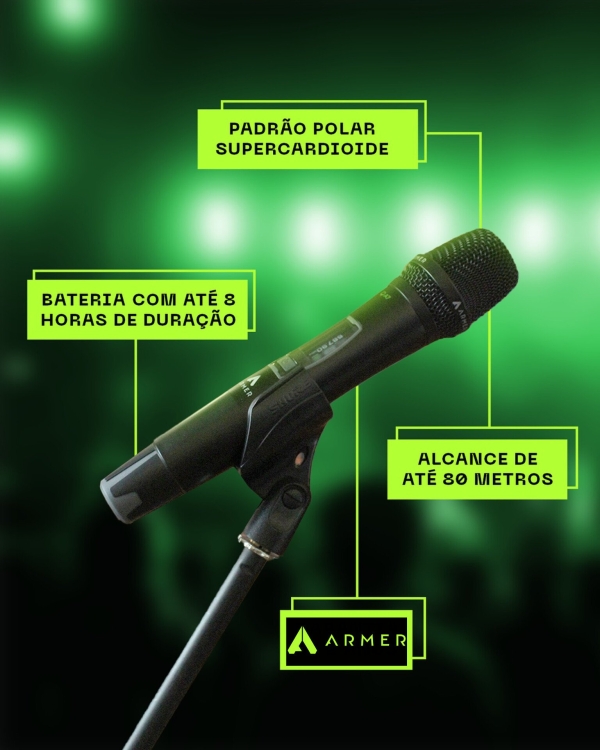 Microfone Sem Fio Profissional Duplo Armer AX802M - Bateria Recarregavel - Imagem 18