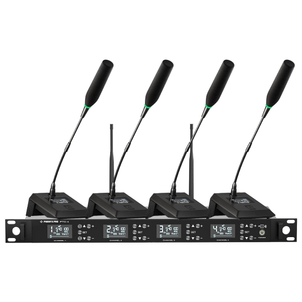 Sistema Quadruplo de Microfone Sem Fio Gooseneck para Conferências Phenyx Pro PTC-4