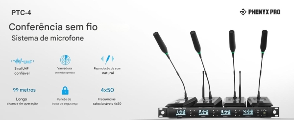 Sistema Quadruplo de Microfone Sem Fio Gooseneck para Conferências Phenyx Pro PTC-4 - Imagem 20
