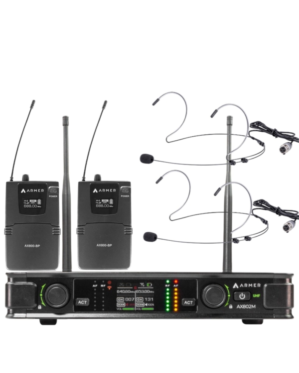Microfone Discreto sem Fio Profissional Headset Duplo Armer AX802M HH