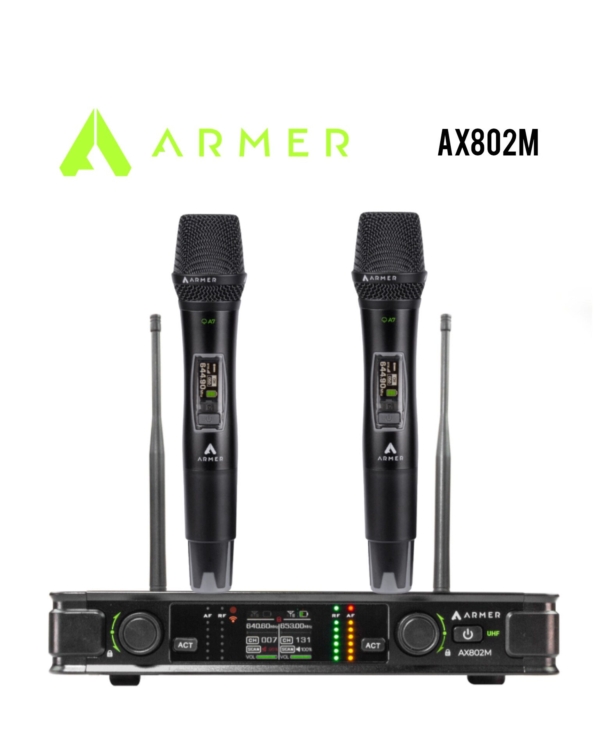 Microfone Sem Fio Profissional Duplo Armer AX802M - Bateria Recarregavel