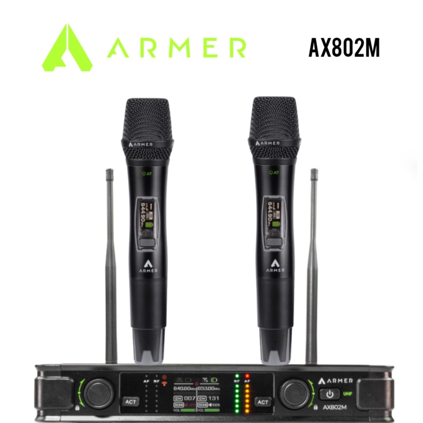 Microfone Sem Fio Profissional Duplo Armer AX802M - Bateria Recarregavel