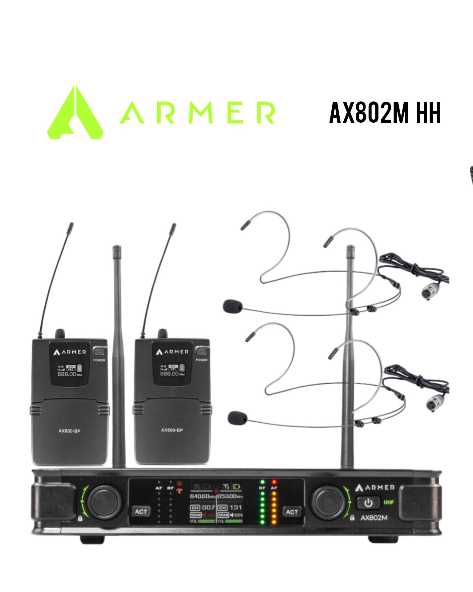 Microfone Discreto sem Fio Profissional Headset Duplo Armer AX802M HH