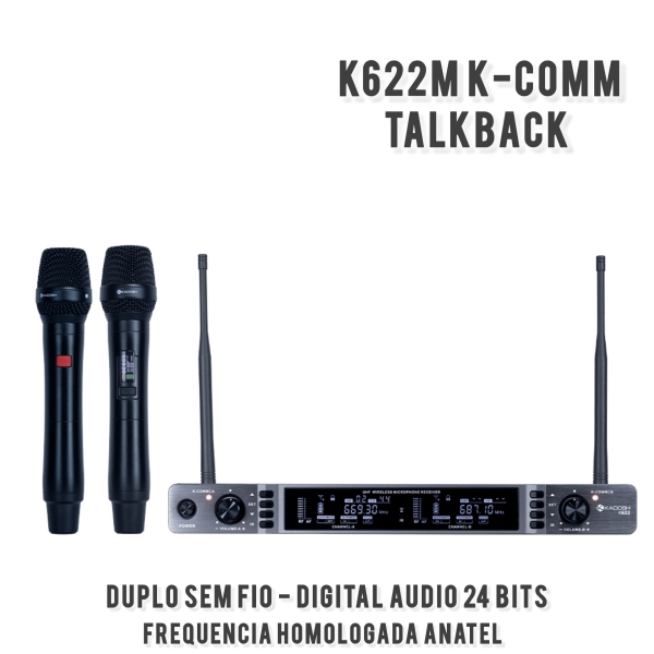 Microfone Duplo Sem Fio K622M K-COMM Profissional Digital 24bits (TALKBACK)