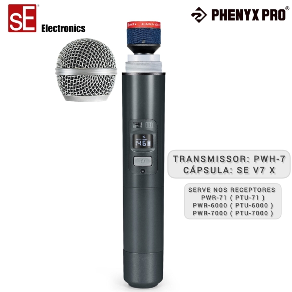 Sistema de Microfone sem fio UHF duplo Bastao Com Cápsula SE V7X - PTU-71-1H1B / SE V7X - Imagem 6
