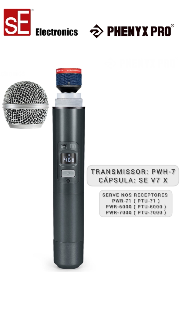 Sistema de Microfone sem fio UHF duplo Bastao Com Cápsula SE V7X - PTU-71-1H1B / SE V7X - Imagem 7