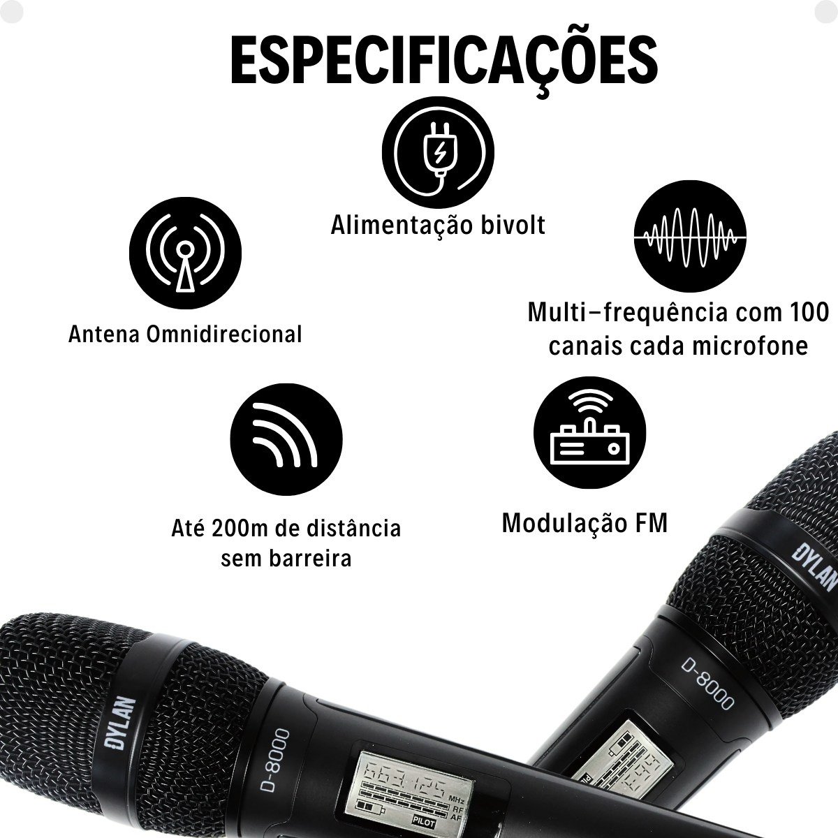 Microfone Sem Fio Duplo Profissional Dylan D-8500s Dinâmico Uhf Preto ( com Case ) - Imagem 9