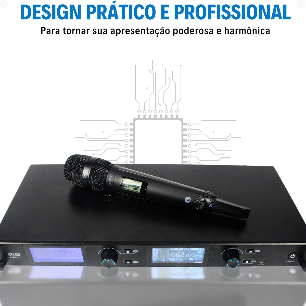 Microfone Sem Fio Duplo Profissional Dylan D-8500s Dinâmico Uhf Preto ( com Case ) - Imagem 8