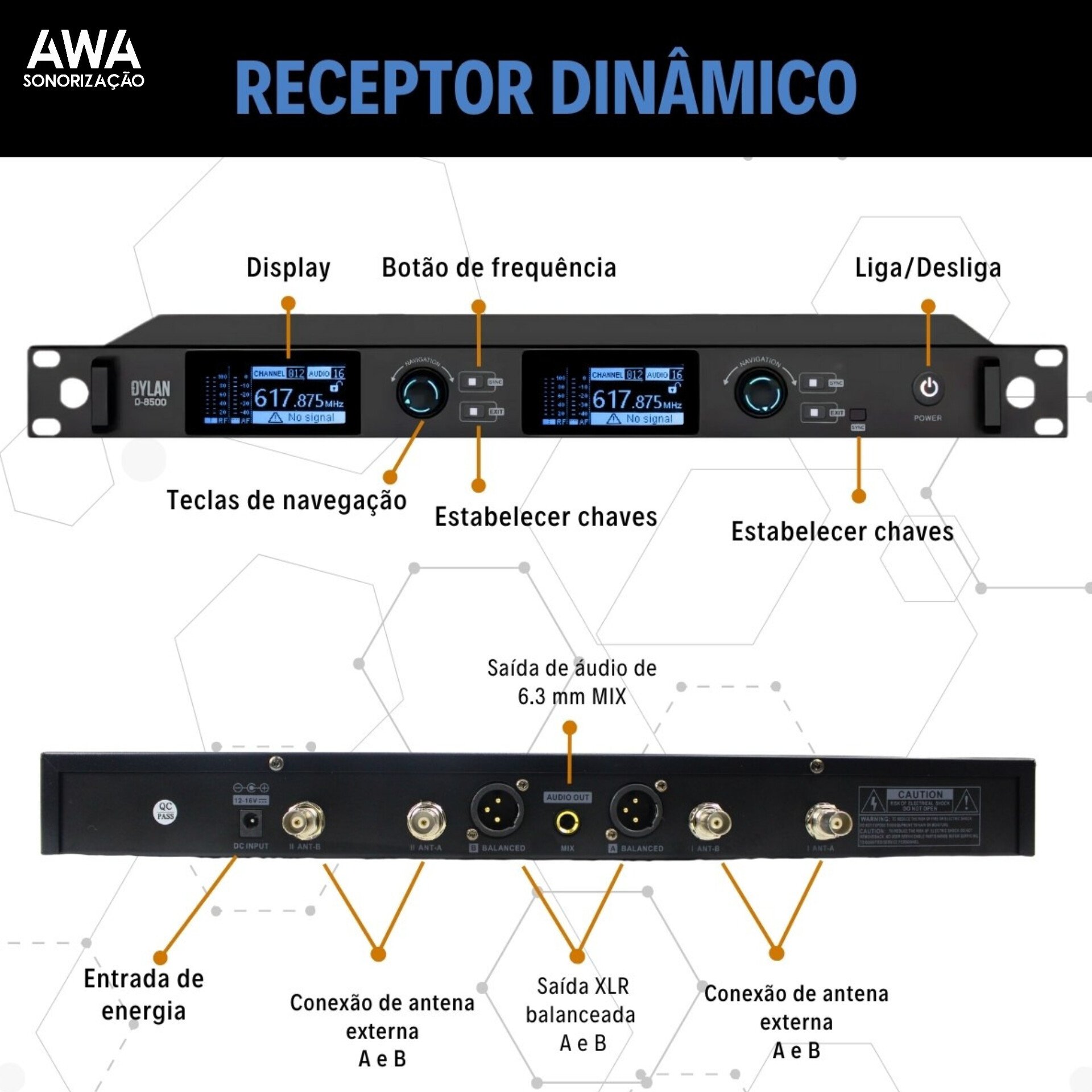 Microfone Sem Fio Duplo Profissional Dylan D-8500s Dinâmico Uhf Preto ( com Case ) - Imagem 4