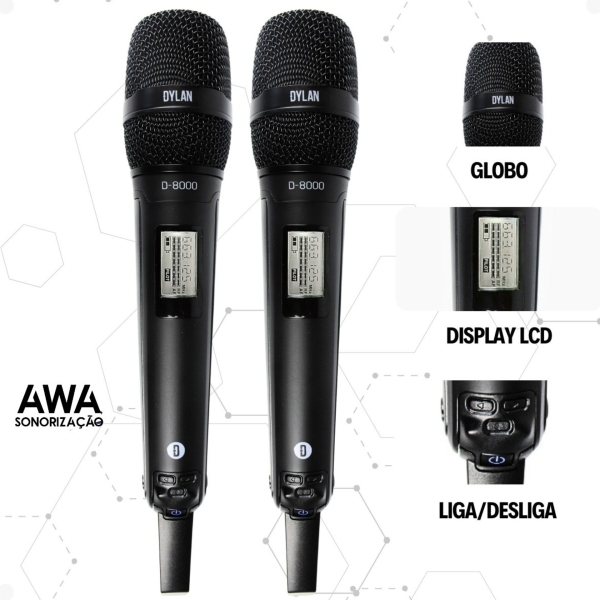 Microfone Sem Fio Duplo Profissional Dylan D-8500s Dinâmico Uhf Preto ( com Case ) - Imagem 7