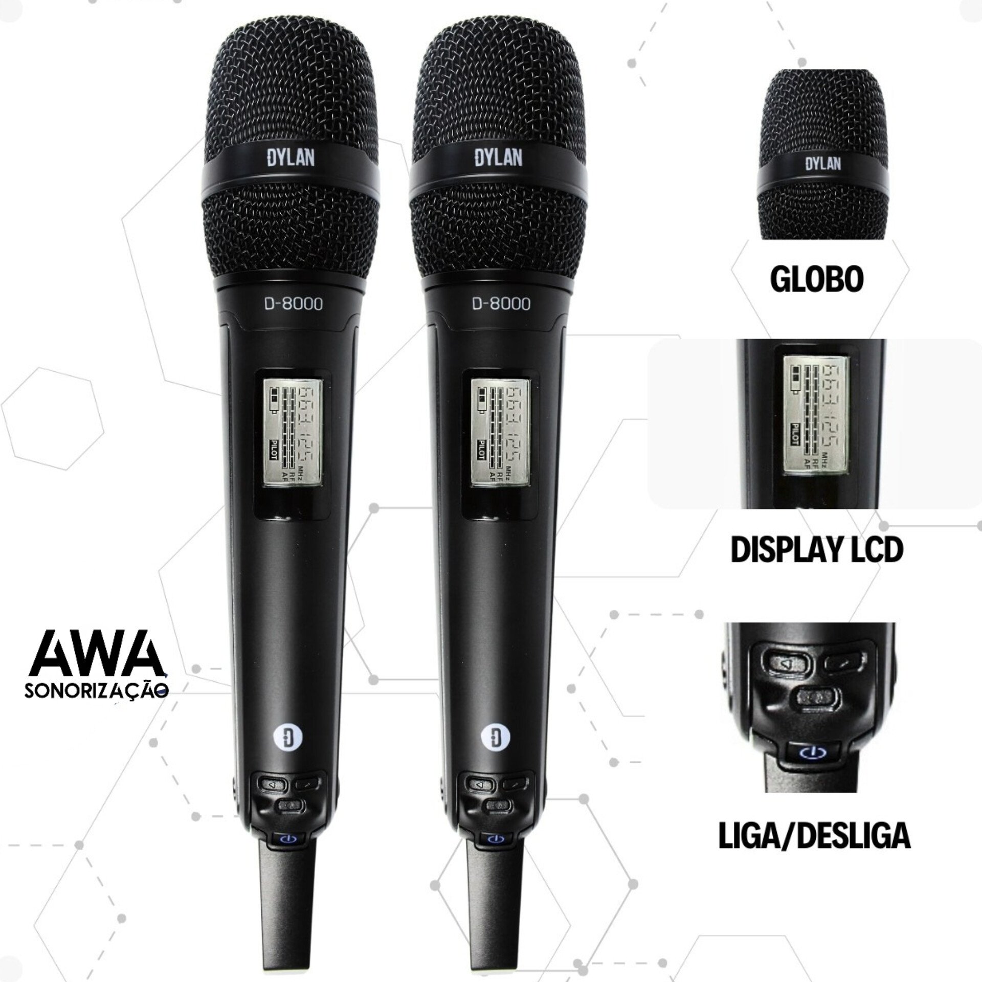 Microfone Sem Fio Duplo Profissional Dylan D-8500s Dinâmico Uhf Preto ( com Case ) - Imagem 7
