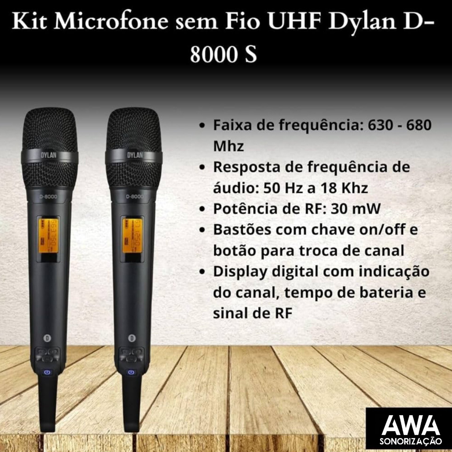 Microfone Sem Fio Duplo Profissional Dylan D-8500s Dinâmico Uhf Preto ( com Case ) - Imagem 6