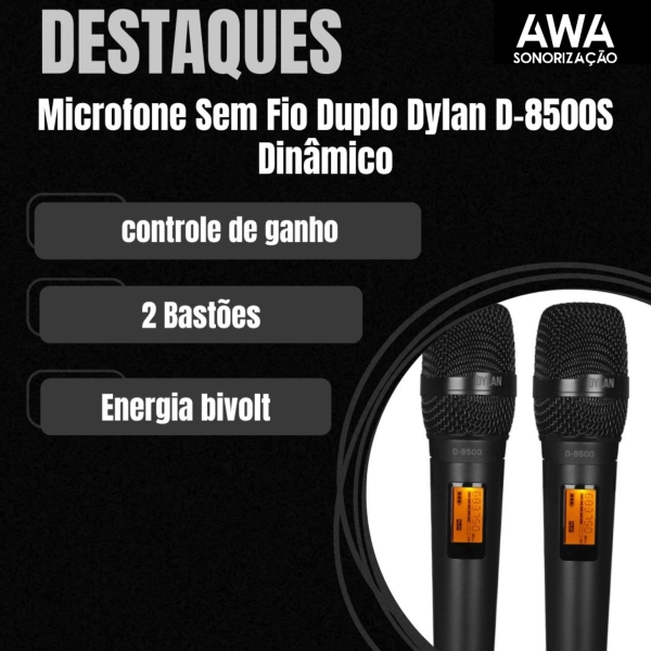 Microfone Sem Fio Duplo Profissional Dylan D-8500s Dinâmico Uhf Preto ( com Case ) - Imagem 10