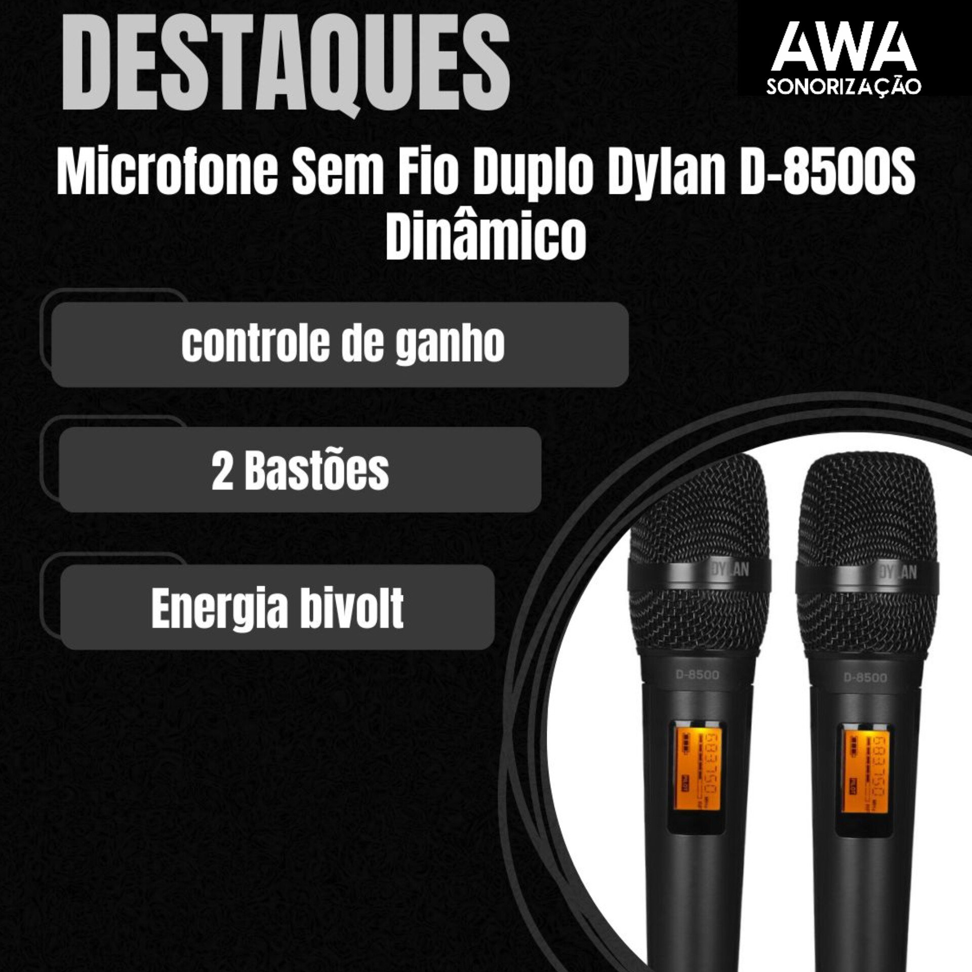 Microfone Sem Fio Duplo Profissional Dylan D-8500s Dinâmico Uhf Preto ( com Case ) - Imagem 10