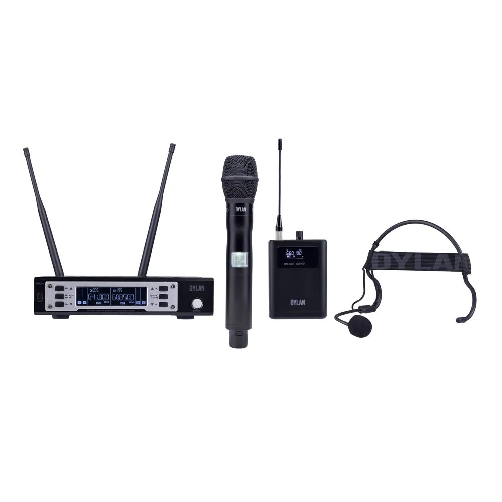 Microfone Duplo Dylan D-9005s Sem Fio Bastão e Headset, Sistema Profissional