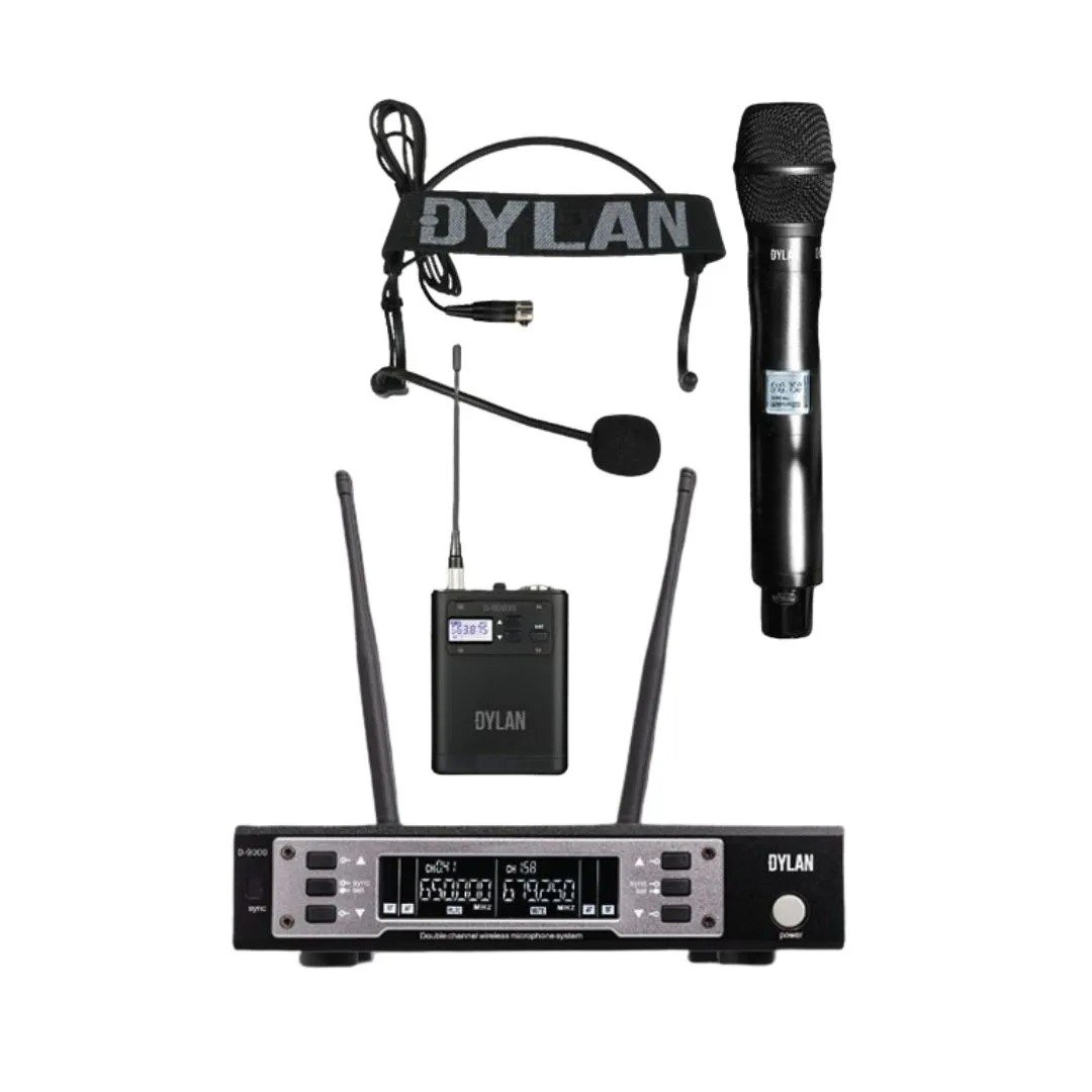 Microfone Duplo Dylan D-9005s Sem Fio Bastão e Headset, Sistema Profissional - Imagem 3