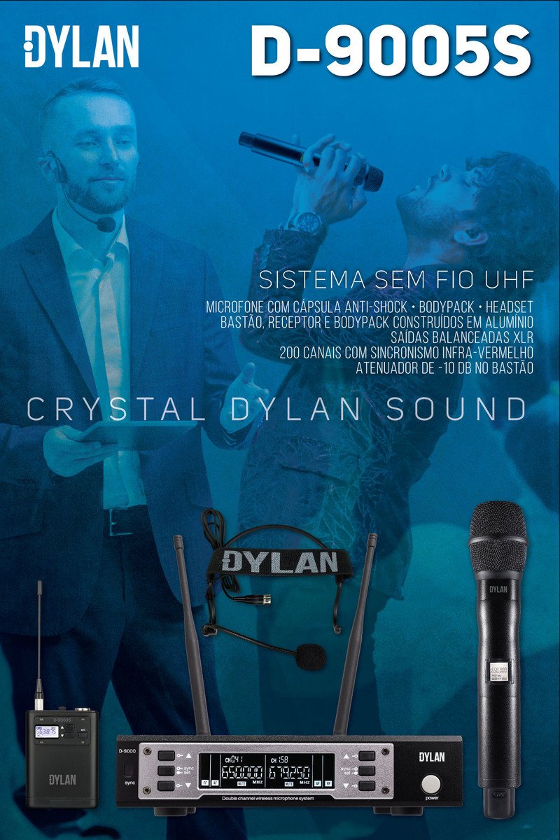 Microfone Duplo Dylan D-9005s Sem Fio Bastão e Headset, Sistema Profissional - Imagem 10