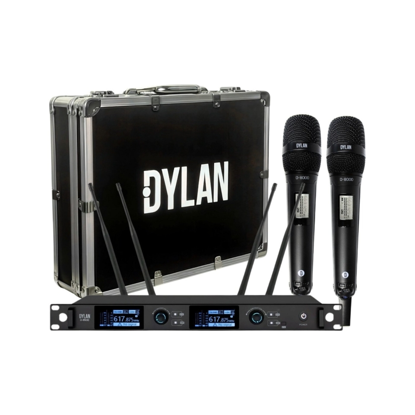 Microfone Sem Fio Duplo Profissional Dylan D-8500s Dinâmico Uhf Preto ( com Case )