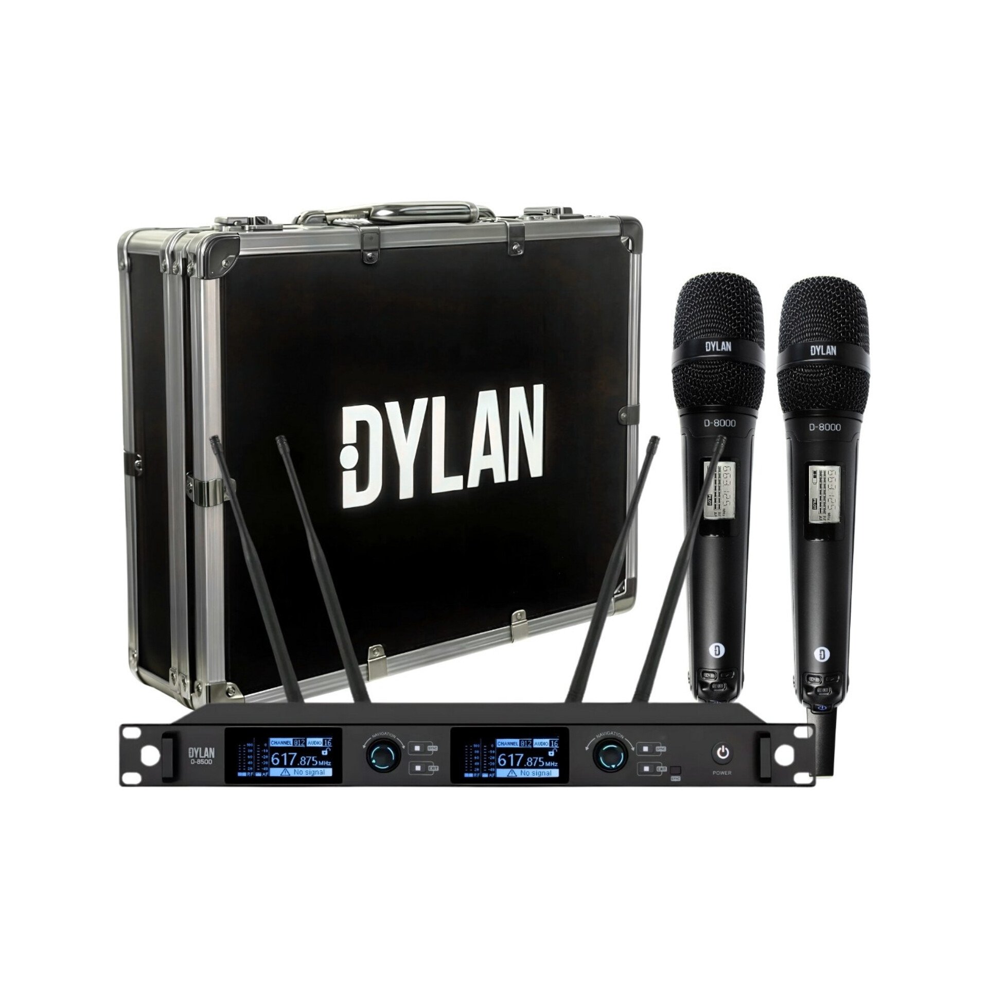 Microfone Sem Fio Duplo Profissional Dylan D-8500s Dinâmico Uhf Preto ( com Case )